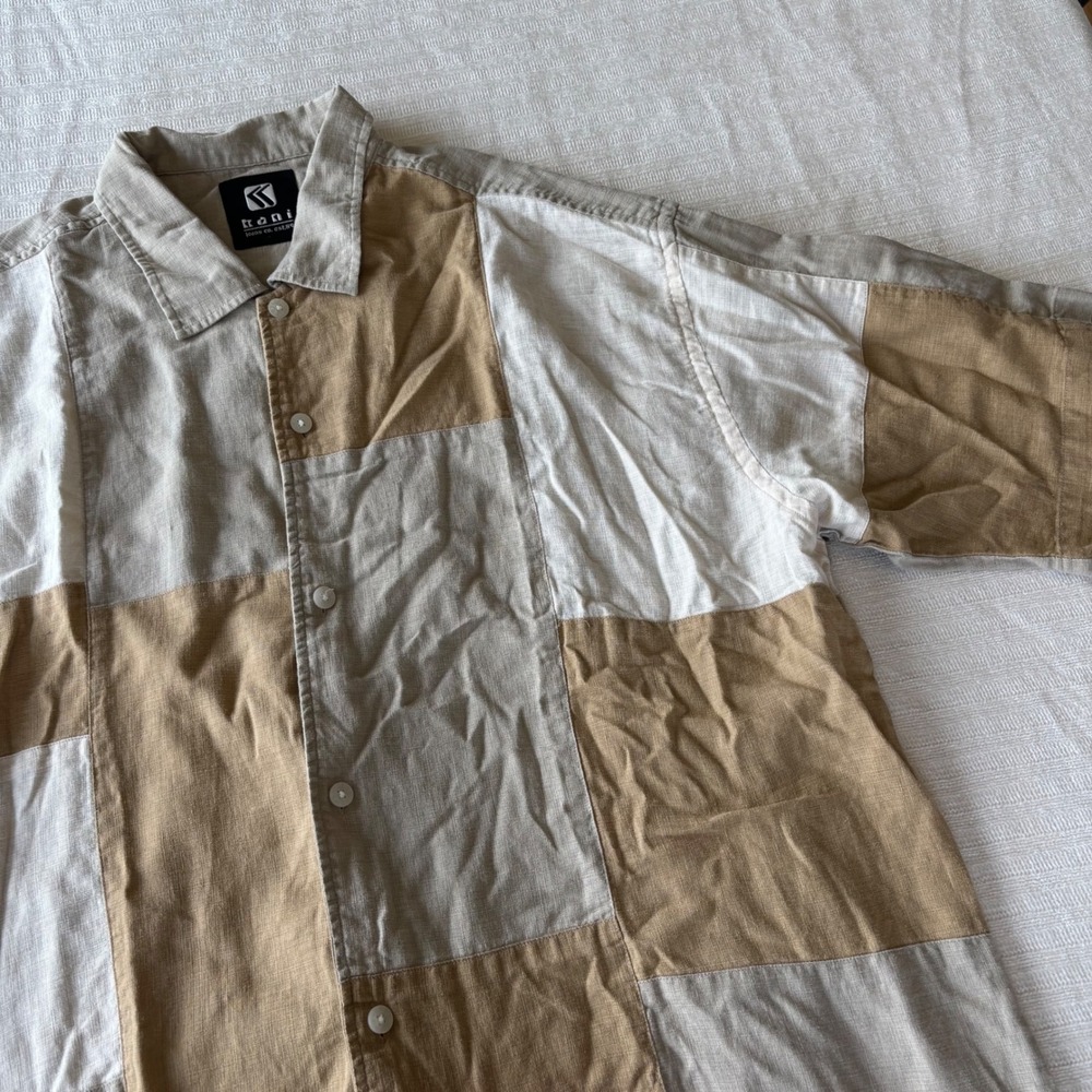 Karl Kani Jeans‎ Co. Vintage Colorblock Patchwork Linen Blend Short Sleeve Shirt